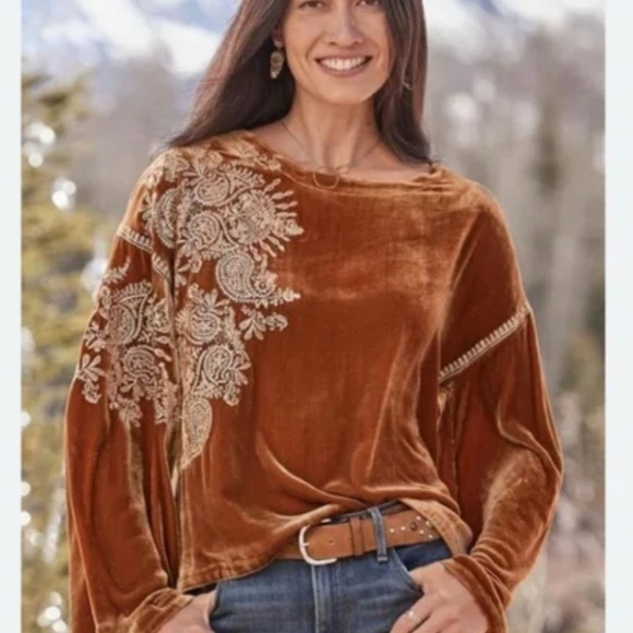 Sundance Rust Velvet Tunic with Cream Embroidery - Picture 4 of 13